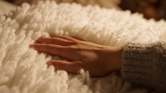 A serene close-up of a hand resting on a soft, white fabric.