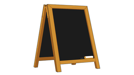 A wooden sandwich board with a blackboard surface stands on a sidewalk. © John