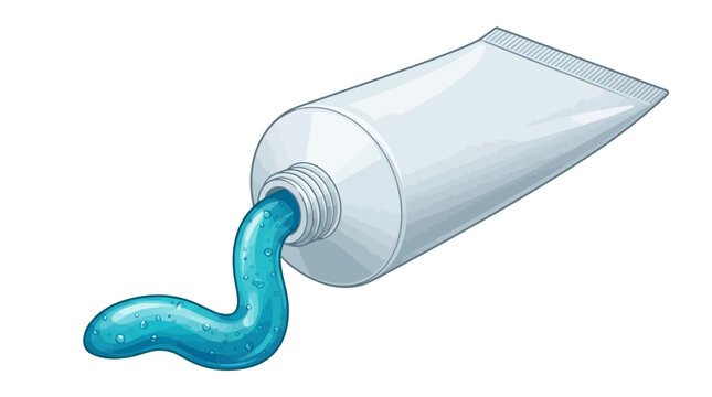 A tube of toothpaste is squeezed to produce a stream of paste.