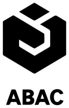 Minimalist black hexagon logo symbol with abac text label for attribute based access control concept design isolated on a clean white background surface