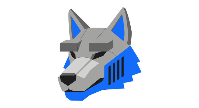 Futuristic robotic wolf head with geometric design elements.