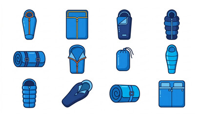 Blue Sleeping Bag Icon Set Vector Collection for Camping and Outdoor Adventure © MD