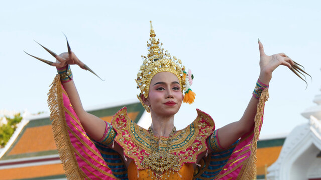 Thai Khon Manohra Dancer in Ornate Costume at Wat Suthat Thepwararam