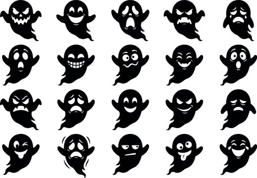 Halloween ghost face silhouettes collection vector icons for spooky designs