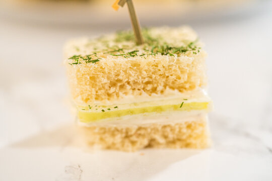 Close-Up of Elegant Tea Sandwiches with Dill