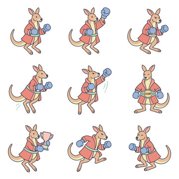 Kangaroo boxing cartoon animal characters.