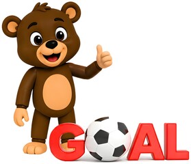 Fototapeta premium Bear Giving Thumbs Up beside Goal Text , 3d Rendering