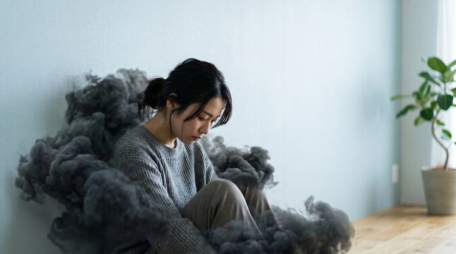ストレスや不安を抱えて落ち込む若い女性