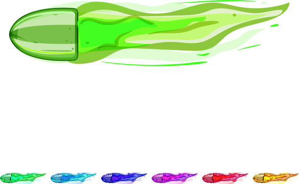 gun bullet flying cartoon. fire fast, gunshot flight, flash silver gun bullet flying sign colorful illustration
