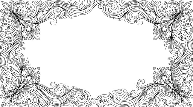 Elegant decorative corner border with flowing wavy lines and floral elements, abstract coppercolored swirls isolated on white background