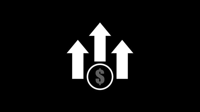 Dollar coin icon with three upward growth arrows. money growth and stock market increase sign for UI design.