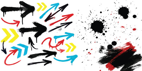 Set of colorful graffiti arrows and ink splatters with street art design elements ©  Designer
