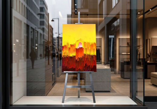 Canvas Mockup on Metal Easel in Shop Display