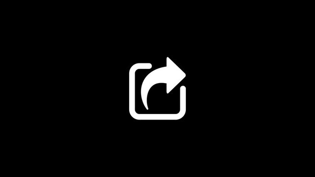 Minimalist white sharing symbol isolated on black background for dark. share icon with curved arrow and square frame on black background