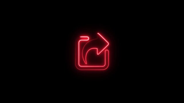 Glowing neon share icon with curved arrow and square frame.