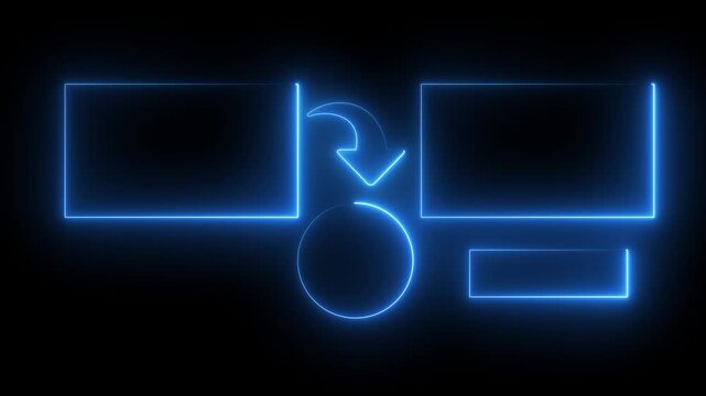 Neon glowing end screen template for video outro background. neon lines overlay with video placeholders and next arrow. end card graphic element for digital content creators