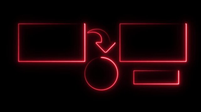Neon glowing end screen template for video outro background. neon lines overlay with video placeholders and next arrow. end card graphic element for digital content creators
