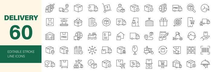 Plakat Delivery and Logistics icon set. Editable line icons. Vector illustration.