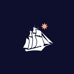 Illustration of a sailing ship with multiple sails and a starry sky background © bentet