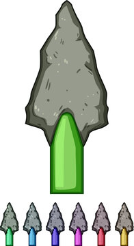 flint arrowhead cartoon. hunting weapon, indigenous archaeology, excavation spear tool arrowhead sign colorful illustration