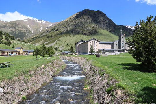 River landscape in the mountain scenery in Valley of Nuria, Spain
