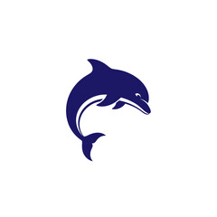 Fototapeta premium Dark blue silhouette of a dolphin leaping with fins and tail