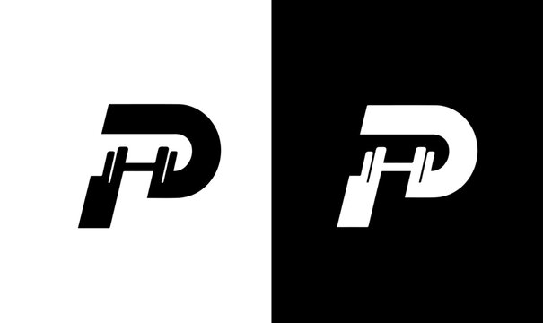 Letter PH HP Monogram Gym Fitness Logo Design with Dumbbell Icon