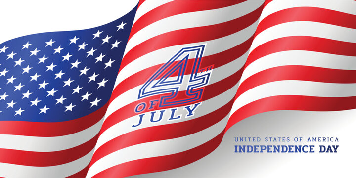 USA independence day - 4th of july text screen on USA flags waving background vector design