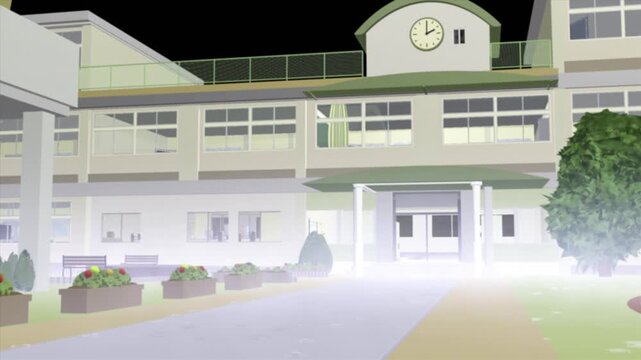 アニメーションの背景（雨の学校）雨エフェクト無し、また背面は透明です。AEなどで自由にお入れください