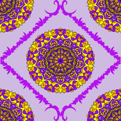 Obraz premium Purple Gold Mandala Seamless Geometric Pattern Background