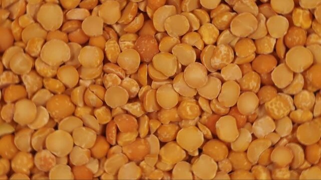 Rotation of red lentils as a texture close-up
