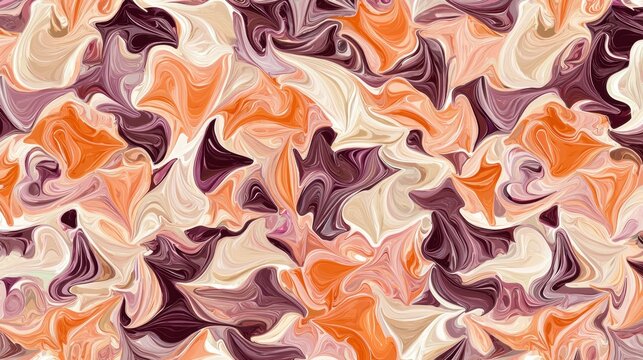 Abstract Artwork Featuring Swirling Orange, Purple, and White Patterns