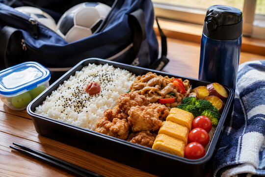 部活動に持っていく栄養満点のお弁当　スポーツ少年のランチ