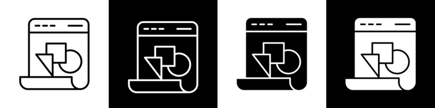 Website development black and white icon design concept