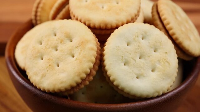 Close up view of  sandwich cookie  on table