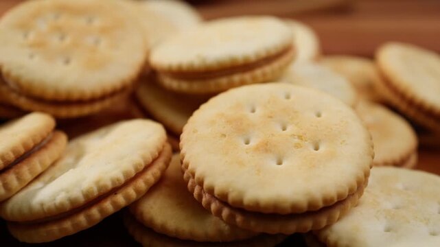 Close up view of  sandwich cookie  on table