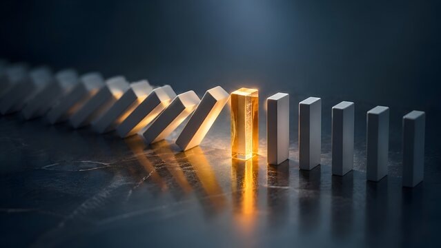 Golden Crystal Blocks Stopping Domino Effect and Chain Reaction