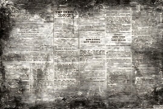 Vintage newspaper page with aged paper texture, black ink print, and weathered look for historical or decor themes
