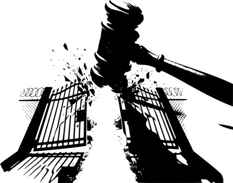 Legal Prison Reform Legislation Silhouette: Criminal Justice Gavel Vector, Law Amnesty Icon