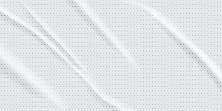 White jersey texture background. Wavy gray mesh fabric with small perforated holes and shadows for athletic wear, activewear, uniform design mockups. Realistic vector illustration