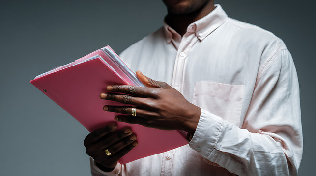 close up of person carrying paperwork and files walking outside during busy professional workday