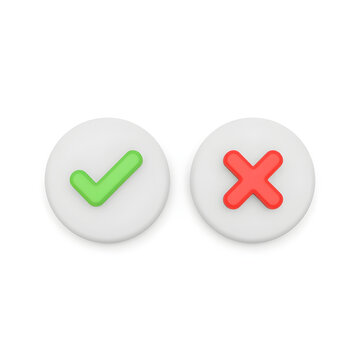 Green checkmark and red cross icons on white buttons on transparent background