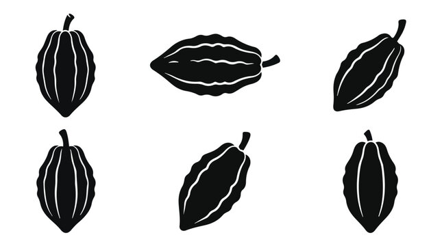 Cacao pod silhouette, black and white illustration