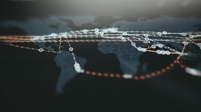 Global supply chain network showing transportation routes