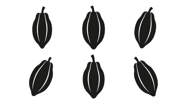 Cacao pod silhouette, black and white illustration