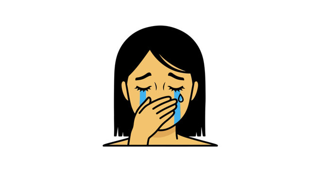 A simple vector illustration of a person crying with tears streaming down their face.