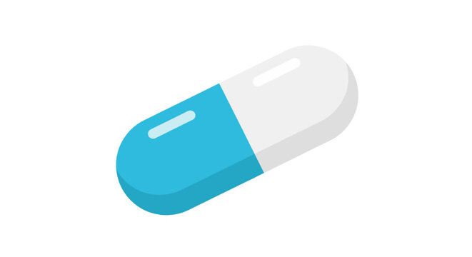 Blue and white medical pill capsule.