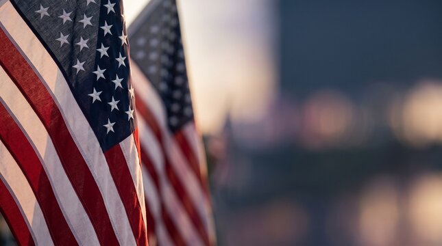 Close-up view of the American flag waving gently in the breeze, evoking patriotism and national pride