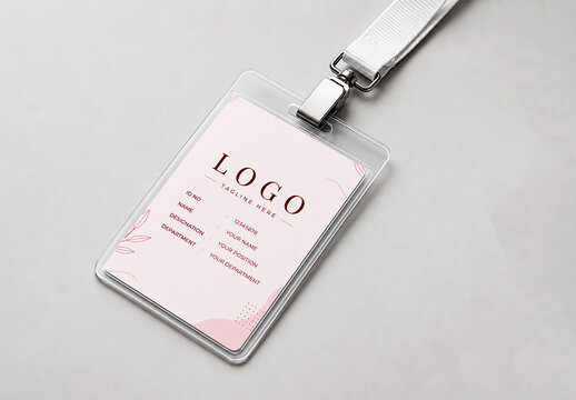 Vertical ID Card Badge Mockup with Lanyard