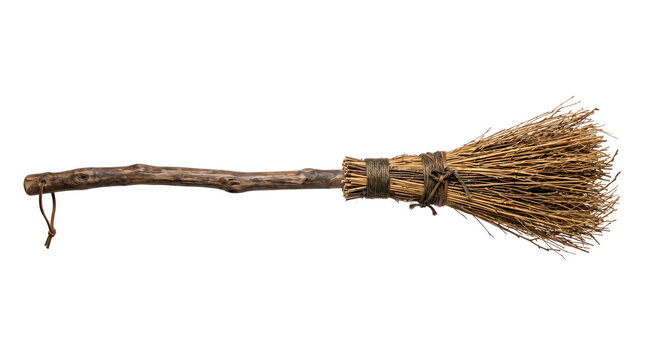 Authentic wooden witch broomstick for Halloween decoration